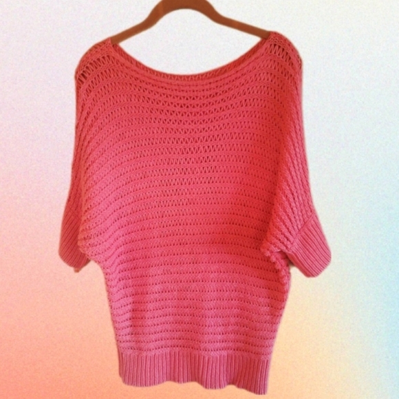 Lovely Tangerine Chunky Knit Boat Neck Sweater Elbow Length Dolman Sleeve Size L - Picture 5 of 5